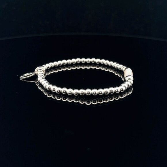 925 Sterling Silver Beaded Stretch Stacking Bracelet MOP Letter Initial T - Picture 5 of 6